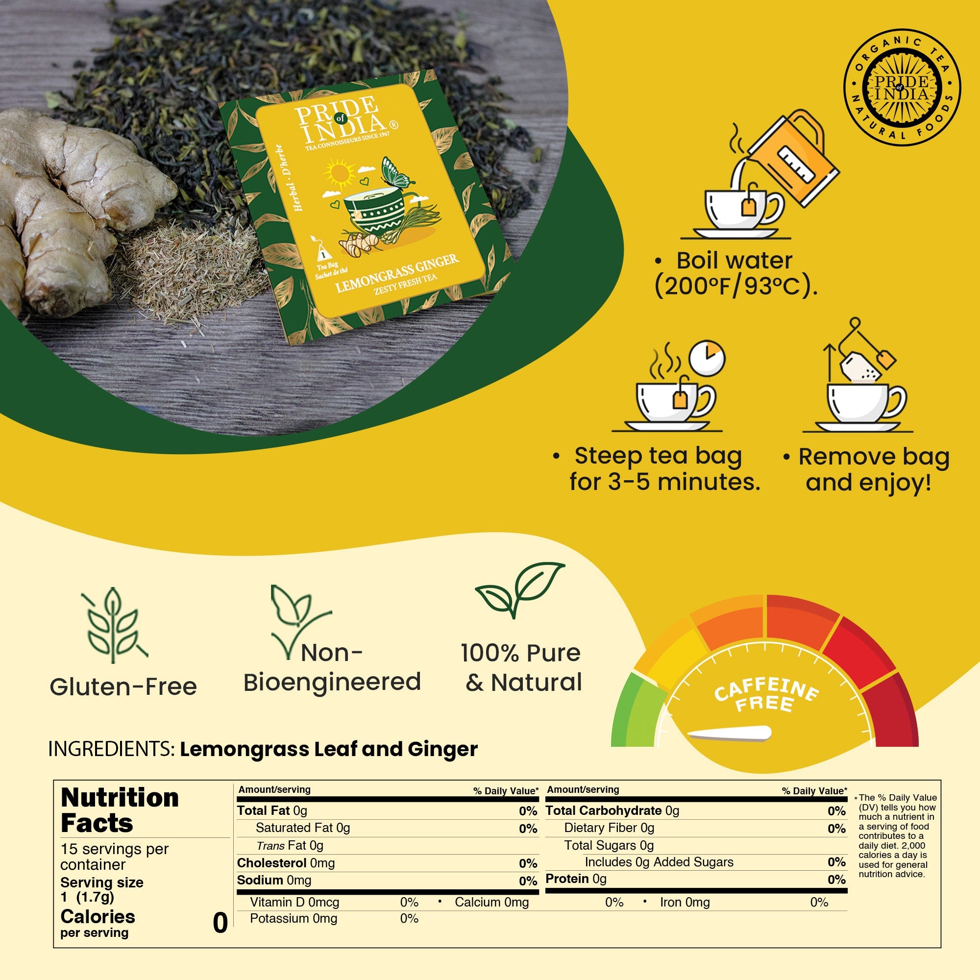 Lemongrass Ginger - Zesty Fresh Tea Bags