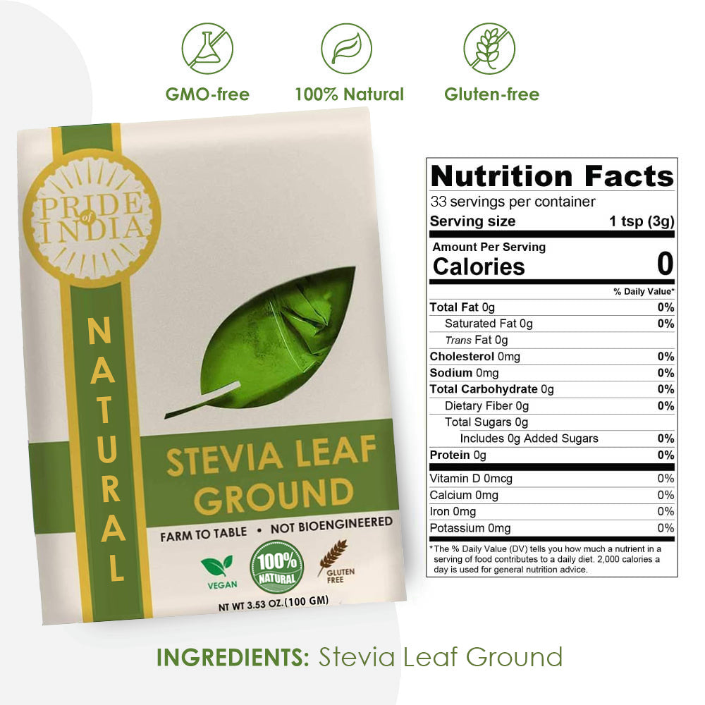 Natural Stevia Leaf Ground, 3.5oz (100gm) Pack