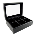 Load image into Gallery viewer, Wooden Black Matte Finish Tea Chest, 6 Chambers - Holds 90 Tea Bags

