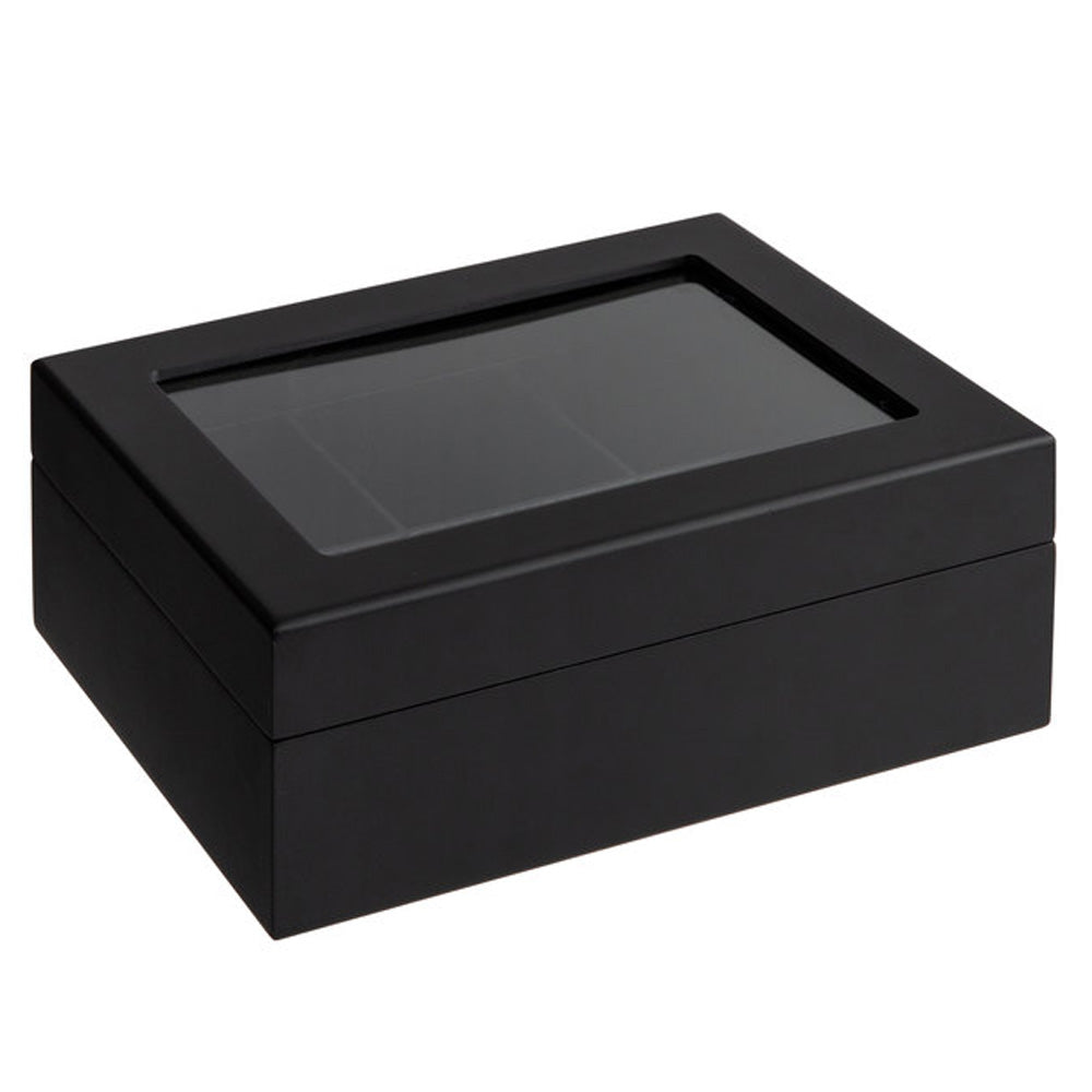 Wooden Black Matte Finish Tea Chest, 6 Chambers - Holds 90 Tea Bags