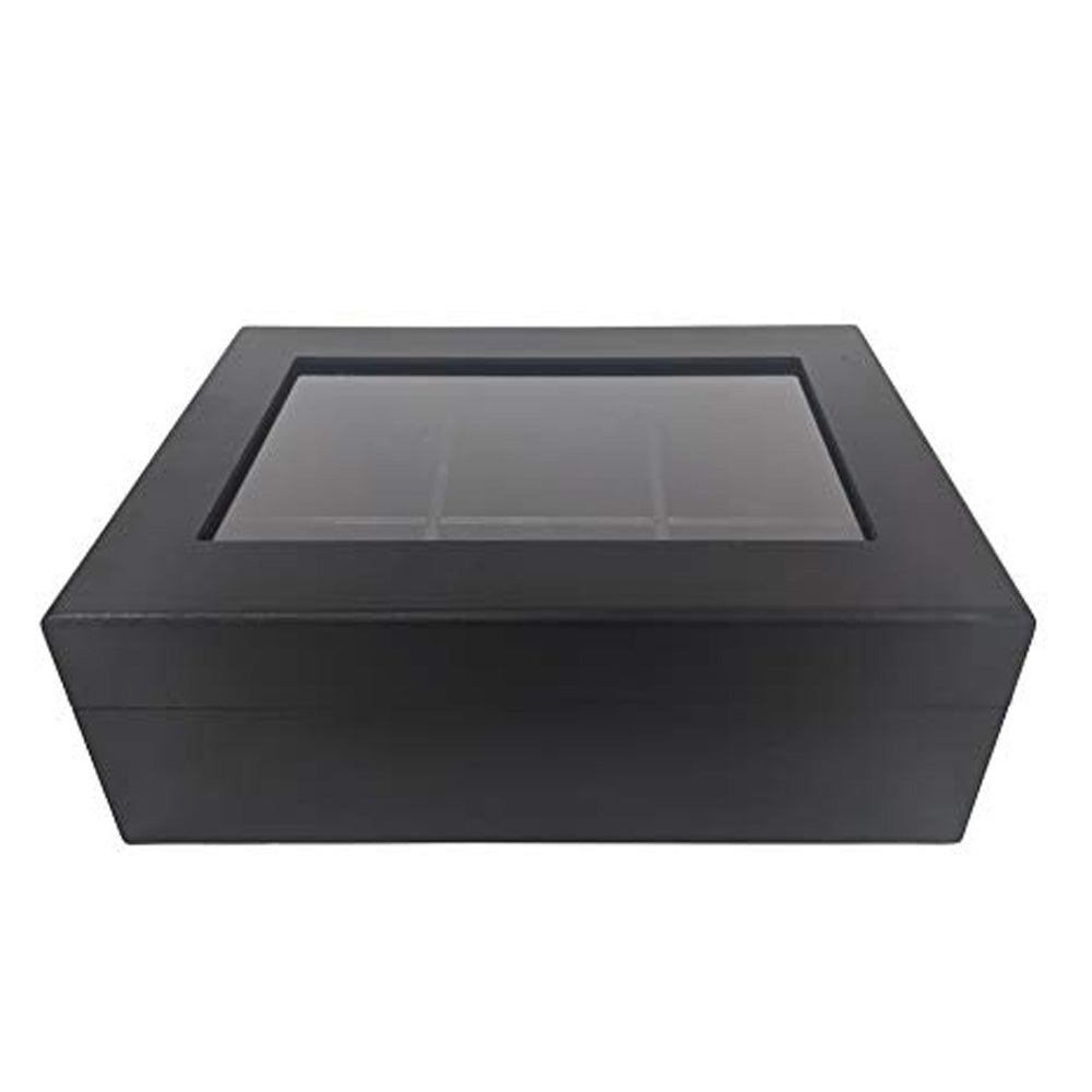 Wooden Black Matte Finish Tea Chest, 6 Chambers - Holds 90 Tea Bags