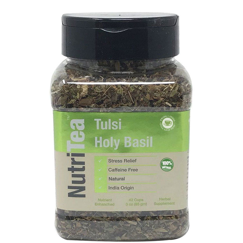 NUTRITEA Natural Tulsi Holy Basil Herbal Full Leaf Tea (Caffeine Free)
