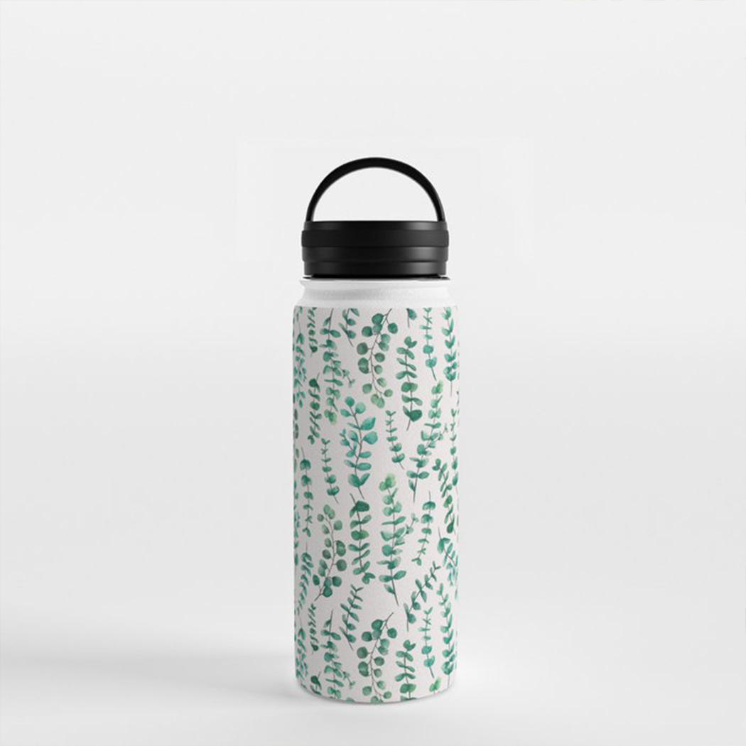 Eucalyptus Watercolor Handle Lid Water Bottle