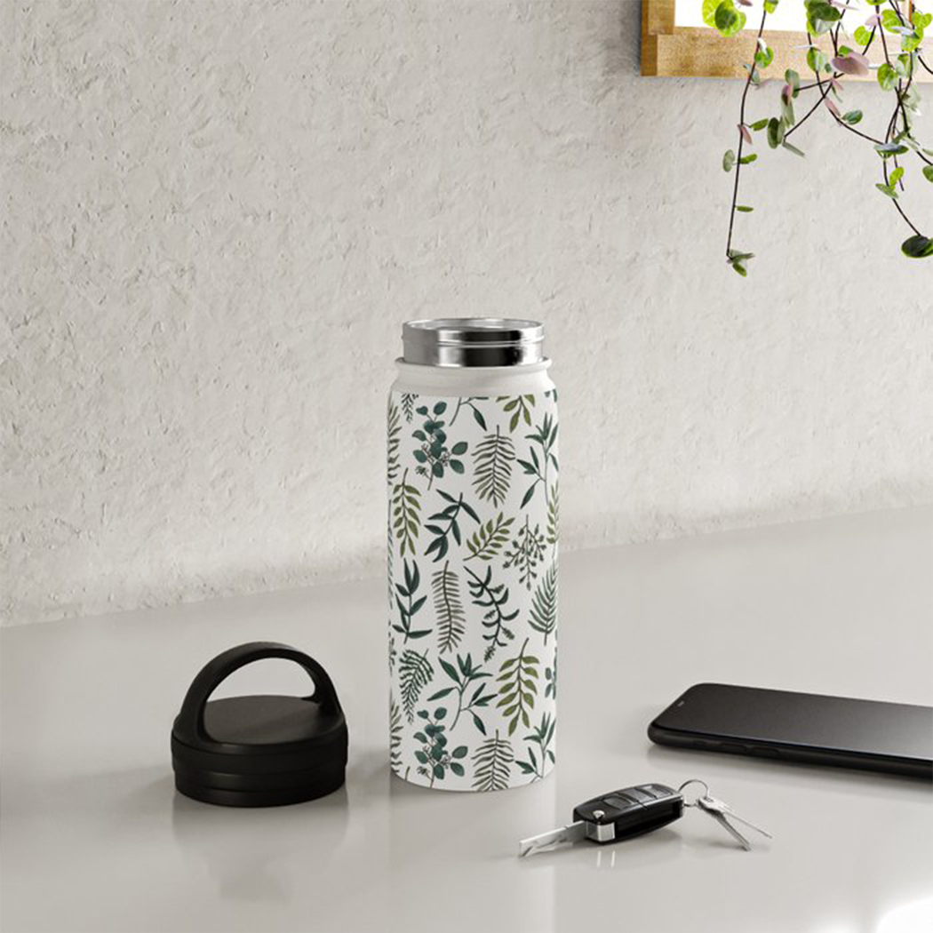 Fern Watercolor Handle Lid Water Bottle