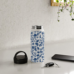 Load image into Gallery viewer, Dark Blue Floral Handle Lid Water Bottle
