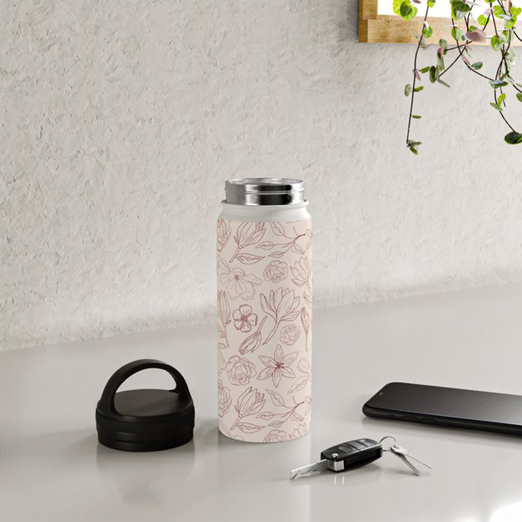 Burgundy Magnolia Handle Lid Water Bottle