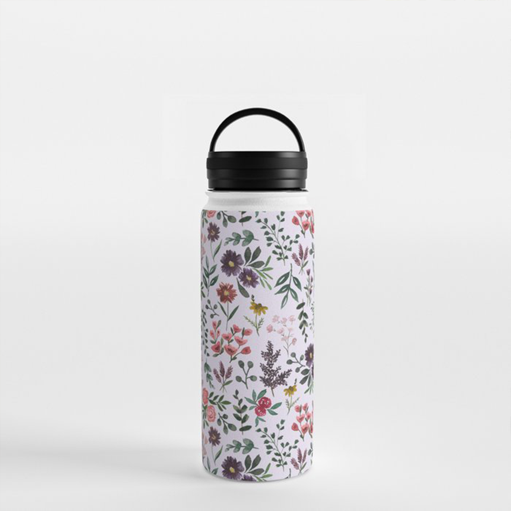 Bright Watercolor Flower - Purple - Handle Lid Water Bottle