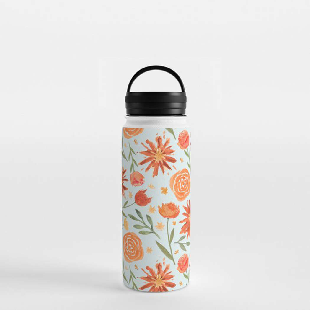 Burnt Orange Flower Burst Handle Lid Water Bottle