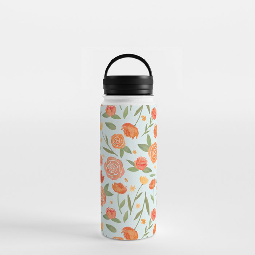 Burnt Orange Floral Handle Lid Water Bottle